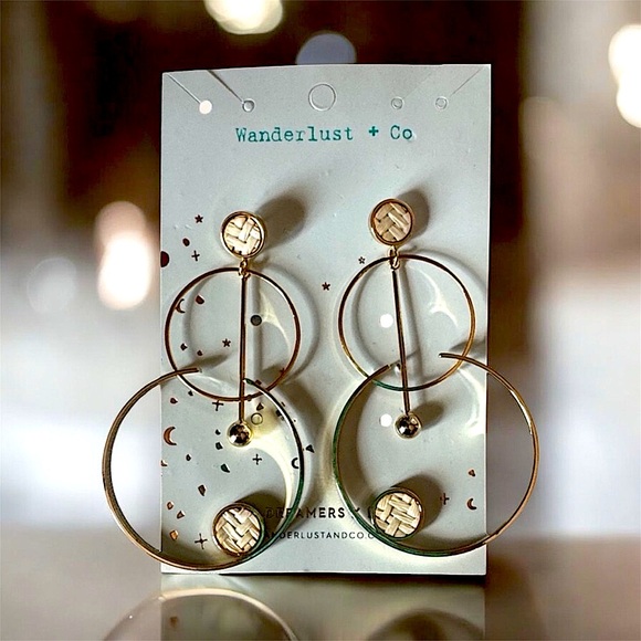 Wanderlust + Co Jewelry - Wanderlust + Co, 18K Gold & Ivory Rafia “Arlo” Double Hoop Earrings